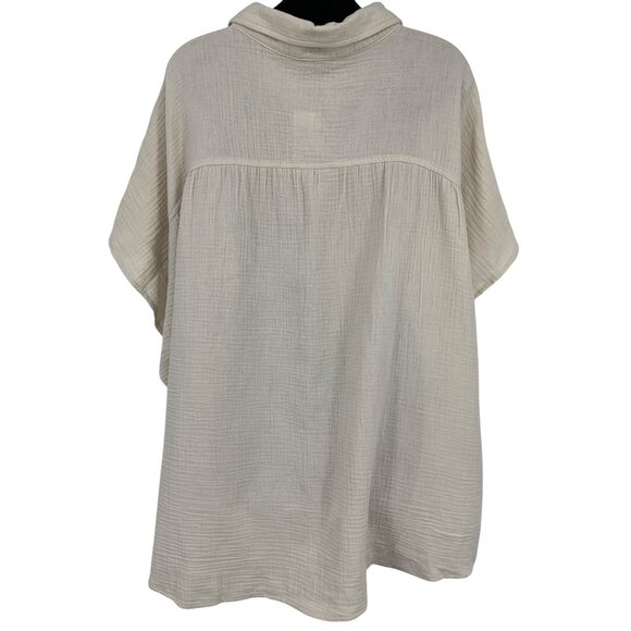 Torrid Plus 5 5X Cotton Gauze Dolman Short Sleeve Shirt Button Down Beige New - Picture 5 of 8